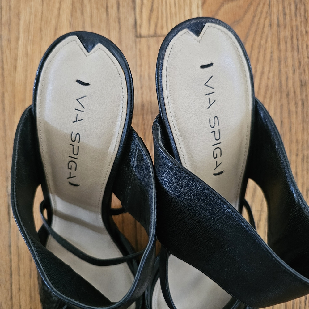 Via Spiga Black Leather Snake Mules Heels Size 10 - Picture 4 of 8